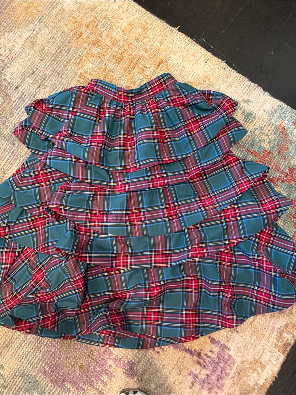 Ruffled Plaid Circle Skirt - Red & Blue